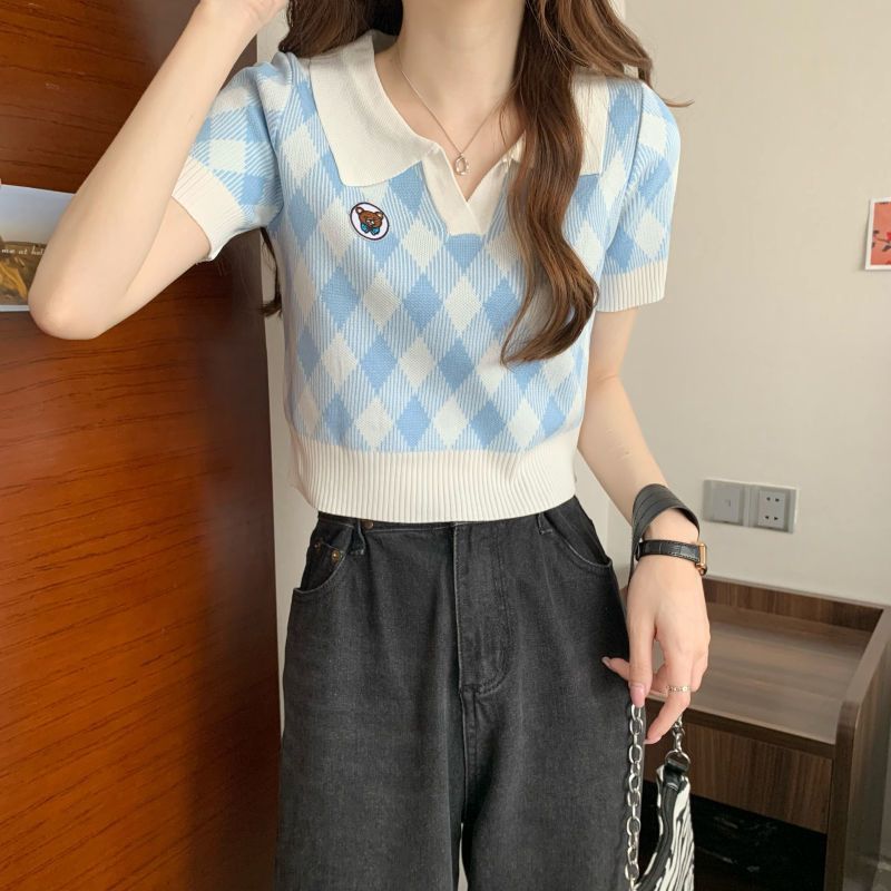 Polo Collar Ice Silk Knitted Short Sleeve T-shirt