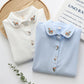 Flower Embroidered Cotton Round Neck Long Sleeve Shirt Women's Placket Rabbit Shirt