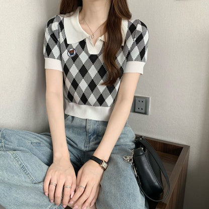 Polo Collar Ice Silk Knitted Short Sleeve T-shirt