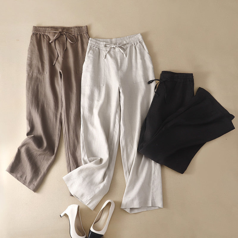 High Waist Straight Pants Drawstring Leisure