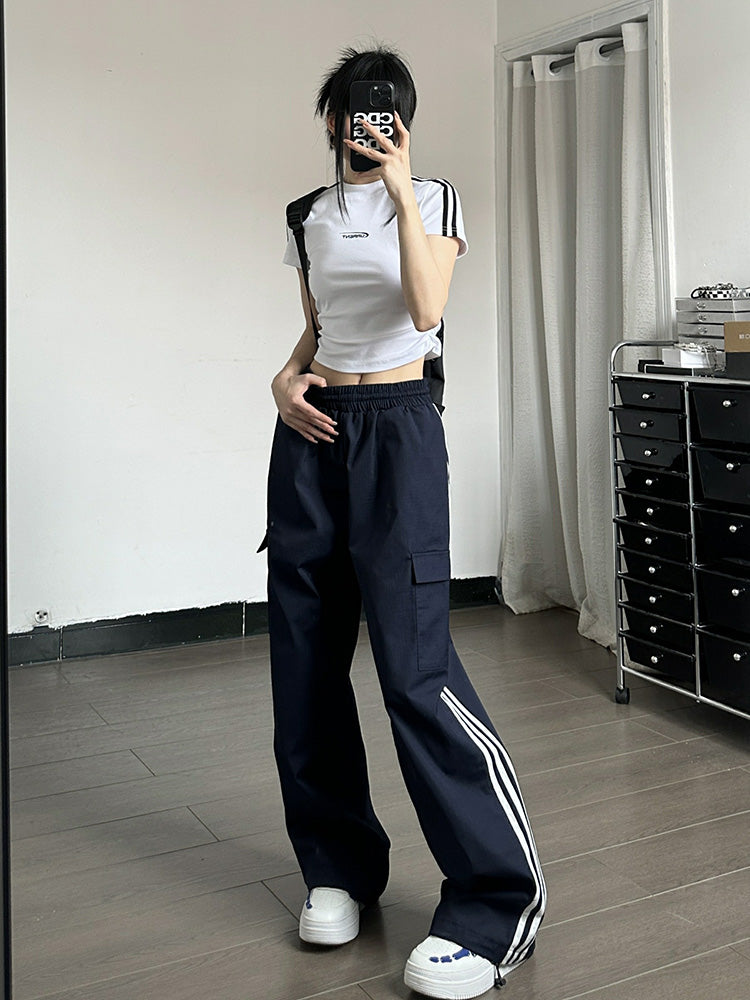 Elastic High Waisted Drawstring Casual Pants For Women