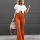 Solid Color Mid-waist Slim-fit Micro Flared Pants Corduroy