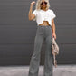 Solid Color Mid-waist Slim-fit Micro Flared Pants Corduroy