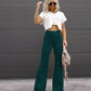 Solid Color Mid-waist Slim-fit Micro Flared Pants Corduroy