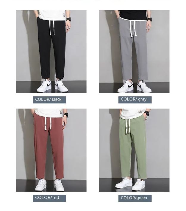 Ice Silk Quick-drying Pants Men's Thin Loose Straight Wide Leg Sports Casual Cropped Pants