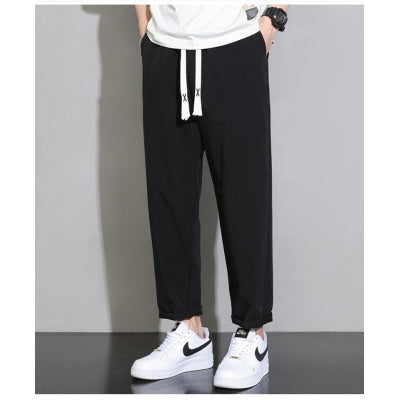 Ice Silk Quick-drying Pants Men's Thin Loose Straight Wide Leg Sports Casual Cropped Pants