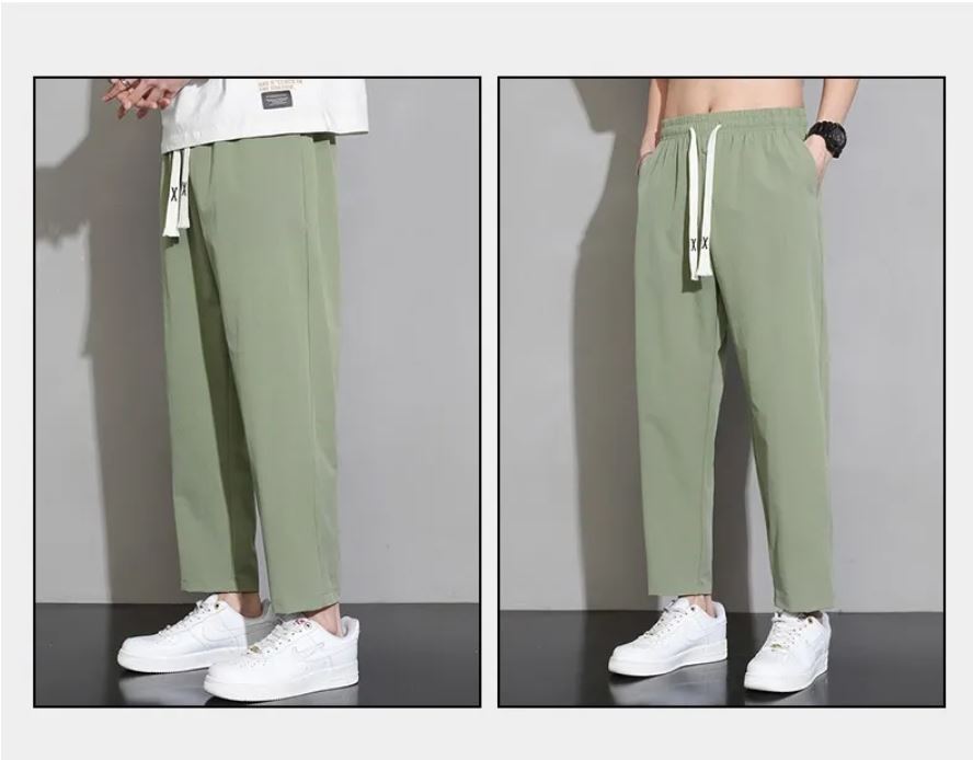 Ice Silk Quick-drying Pants Men's Thin Loose Straight Wide Leg Sports Casual Cropped Pants