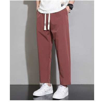 Ice Silk Quick-drying Pants Men's Thin Loose Straight Wide Leg Sports Casual Cropped Pants